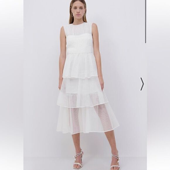 Simkhai Benton Tulle Plisse Midi Dress in White size 6 NWT